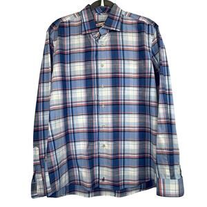 Johnnie-O Hangin' Out Plaid Button Down Shirt Blue Red Large Preppy Surf